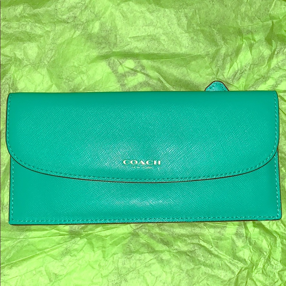 Coach Leather Envelope Wallet Green
